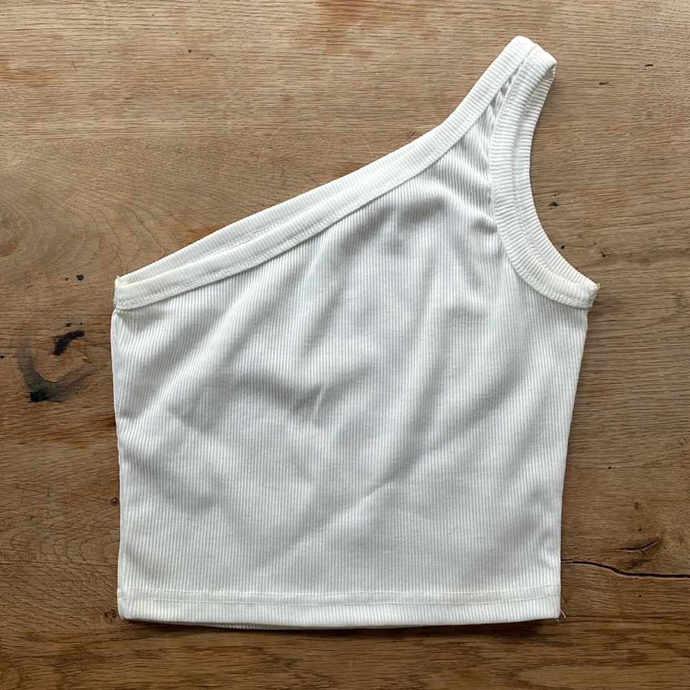 One Shoulder Tank Top Ribbed White Size S/M